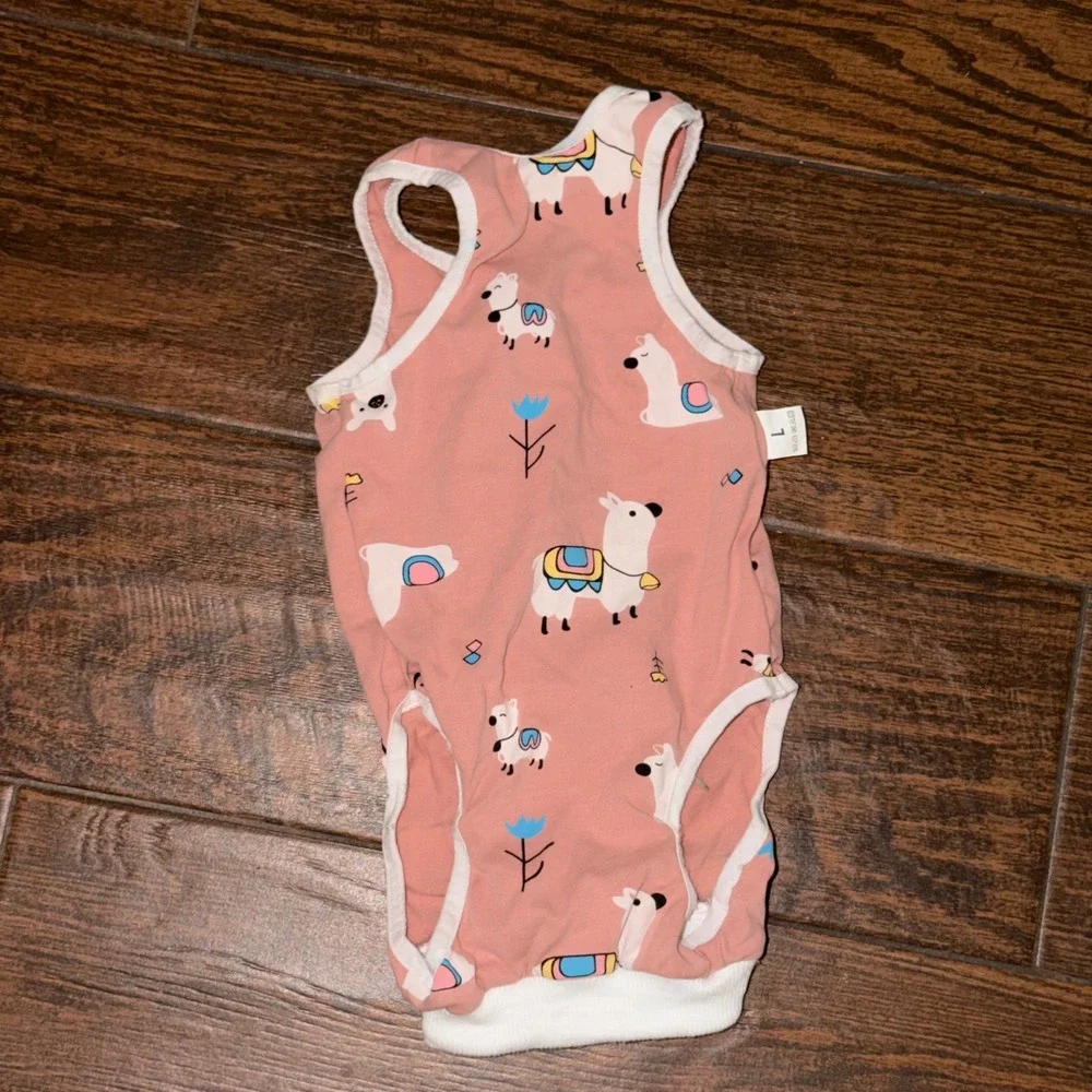 Pink Llama Print Cat Recovery Suit Female Surgery Vest size Large